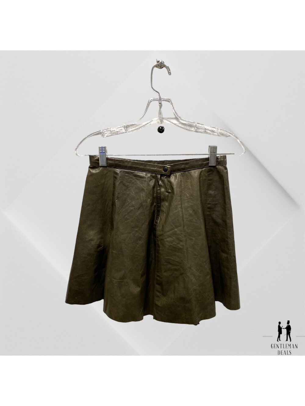 A.L.C. Reese A Line Lamb Leather Silk Skirt Brown Olive Green Size 2 Small 26x16